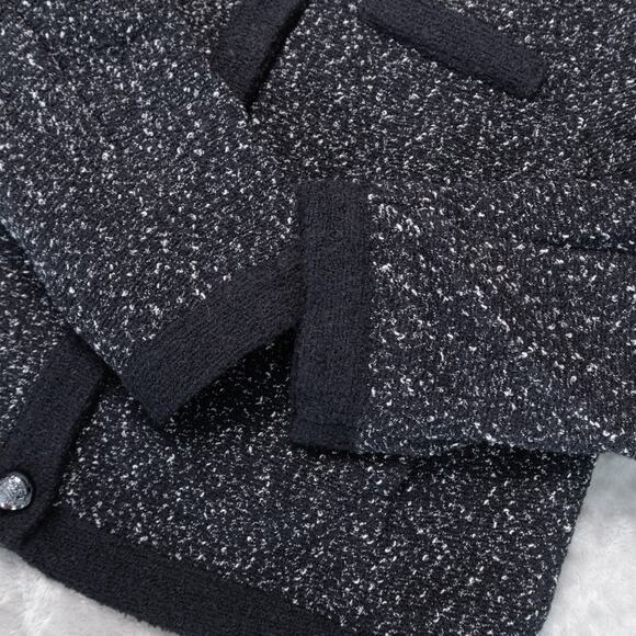 H&M Black White Textured Weave Wool Blend Tweed Lined Jacket Womens Size L - Picture 12 of 14